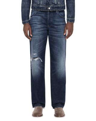 Loose Fit Straight Jeans in Destroy Mid Indigo