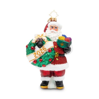 Wreathful Wishes 2026 Santa Glass Ornament