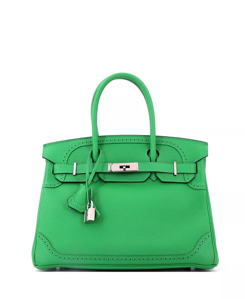 Pre-Owned HERMES Birkin 30 Handbag Green Togo and Swift with Palladium Hardware