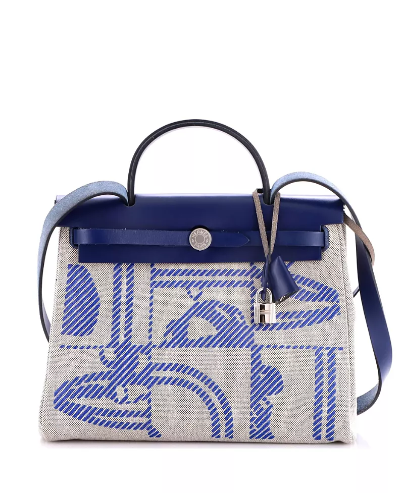 Pre-Owned HERMES Herbag Zip Relief Brides de Gala Canvas & Leather Shoulder Bag