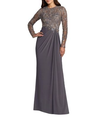  Long Sleeve Jersey Beaded Embroidered Gown