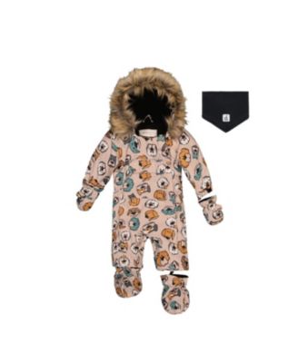 Boys' Play Dog Faux Fur Hood Car Seat One Piece Snowsuit - Baby