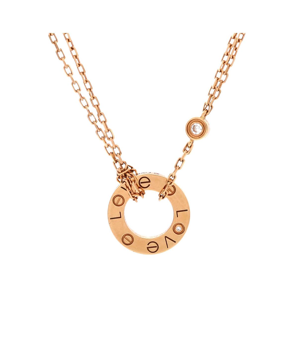 Pre-Owned Cartier 2 Diamonds Love Pendant Necklace 18K Rose Gold and Diamonds