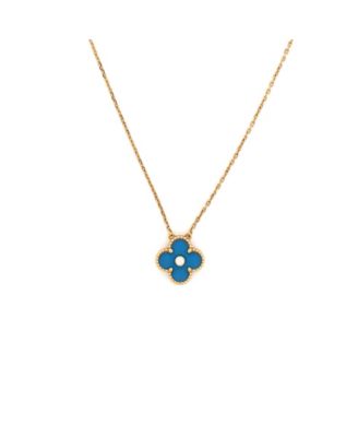  Vintage Alhambra Pendant Necklace 18K Gold and Blue Sevres Porcelain with Diamond