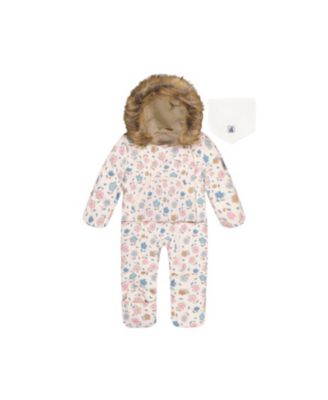 Girls' Floral Snug Car Seat Fleece Neckwarmer One Piece Snowsuit - Little Kid