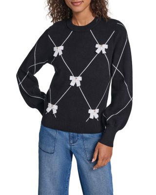 Karl Lagerfeld Paris Bow Embellished Argyle Sweater