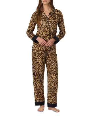 Cotton Blend Sateen Notch Collar Long Pants Pajama Set