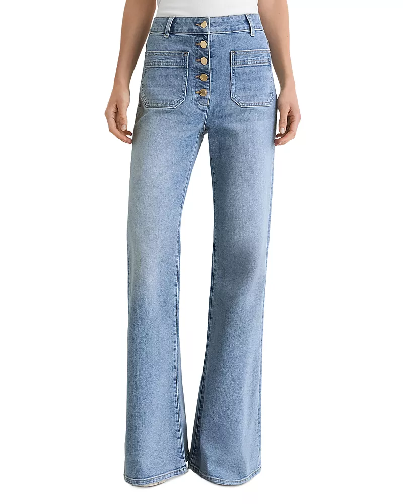 Reiss Petite Cali Mid Rise Flare Leg Jeans in Light Blue
