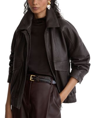 Petites Maeve Grained Leather Collared Jacket