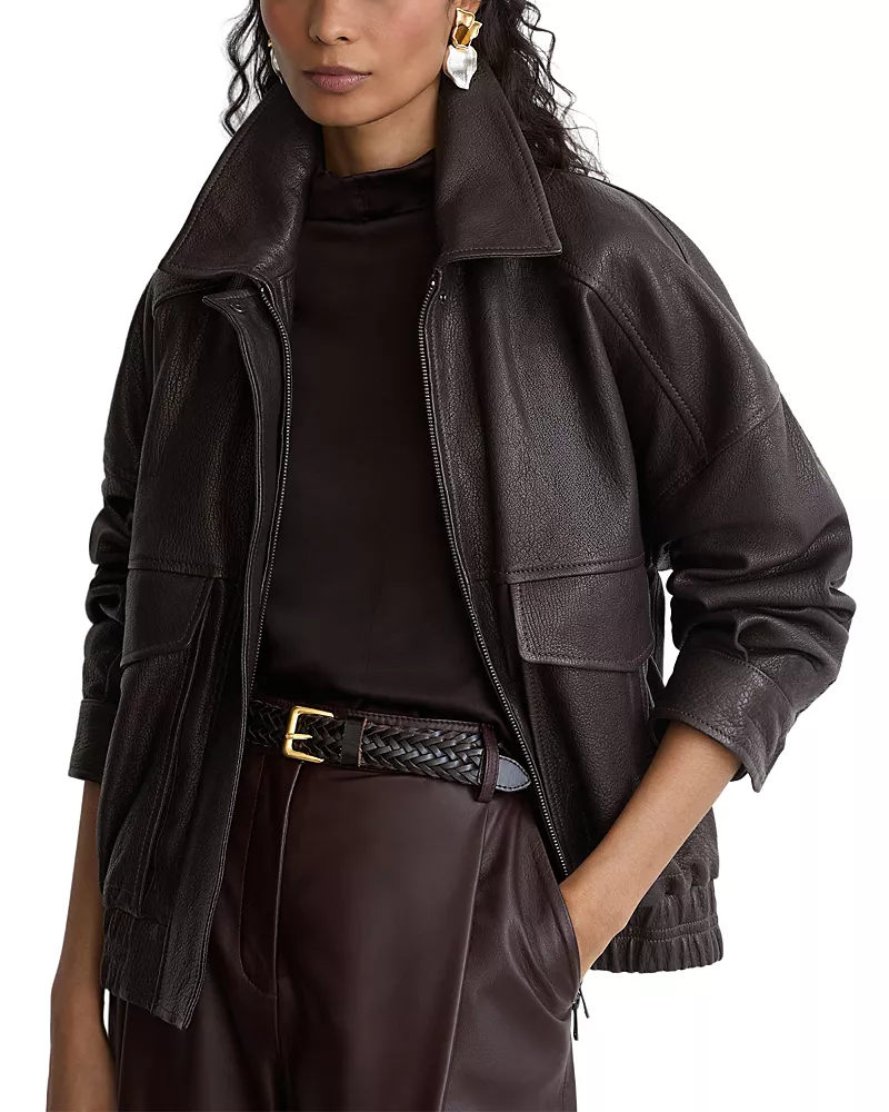 Reiss Petites Maeve Grained Leather Collared Jacket