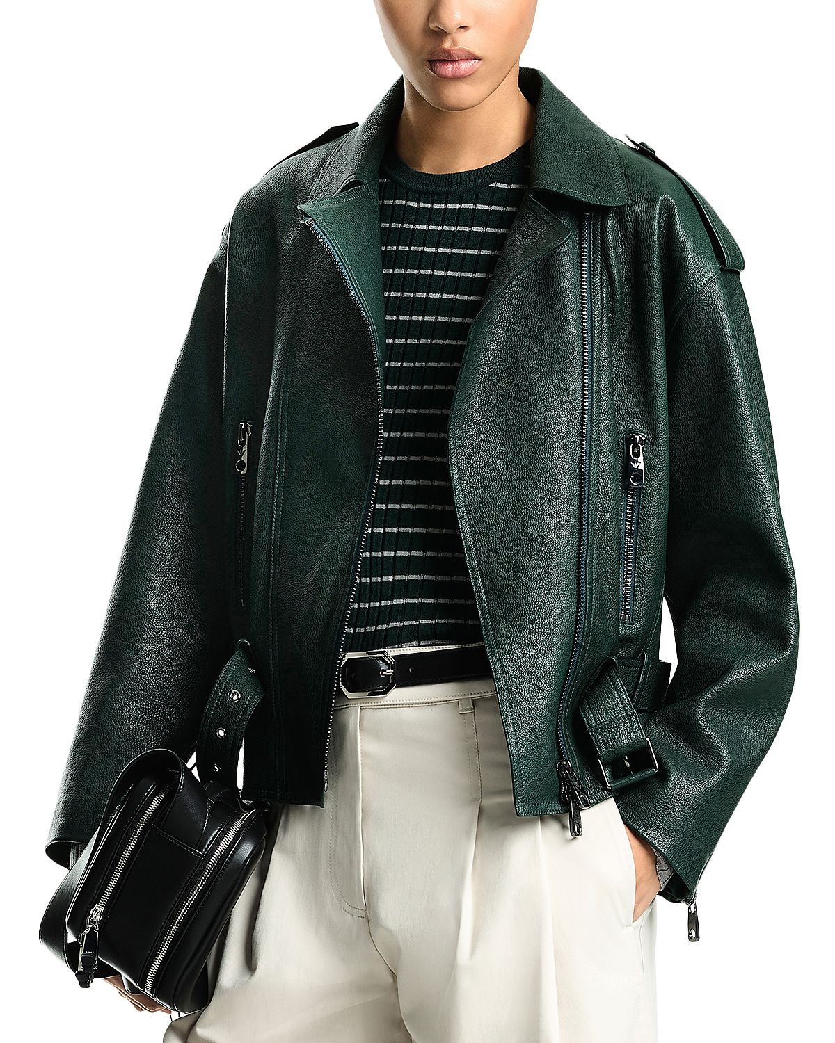 Emporio Armani Green Leather Biker Jacket