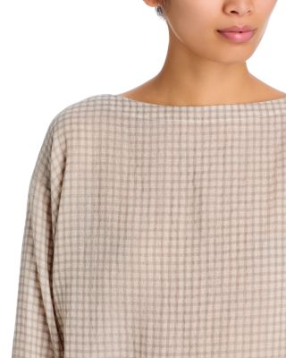 Wool Cotton Check Bateau Neck Boxy Top - thumbnail 10