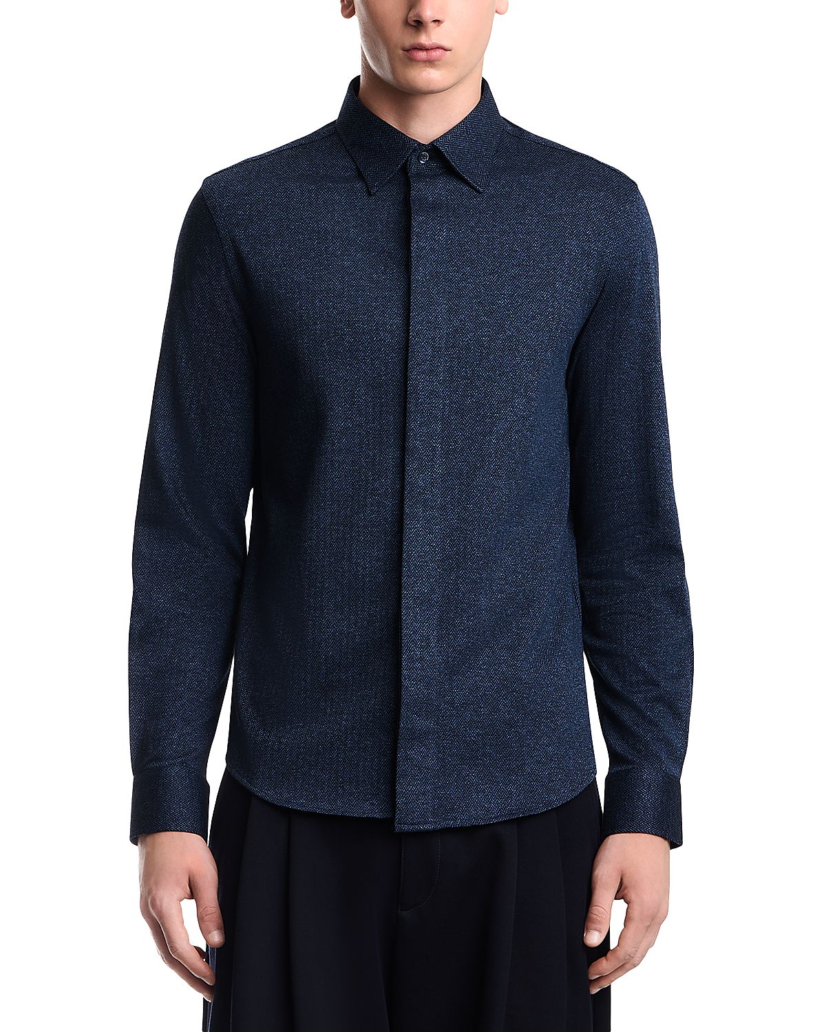 Emporio Armani Cotton Herringbone Hidden Placket Shirt