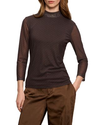 Three Quarter Sleeve Mesh Mock Neck Top
