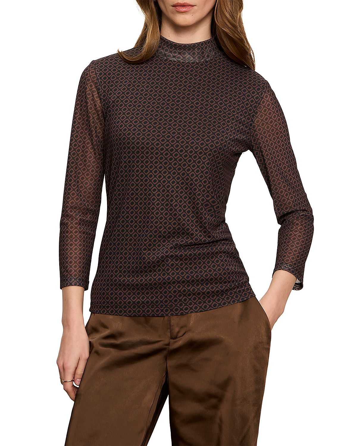Sanctuary Three Quarter Sleeve Mesh Mock Neck Top