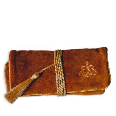 Ocher Embroidered Velvet Pouch