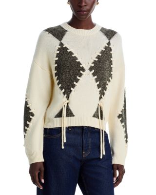 Wool Blend Whipstitched Argyle Sweater