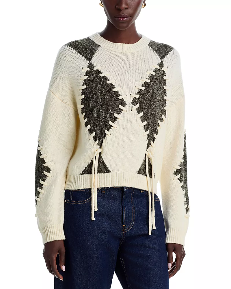 Emme Wool Blend Whipstitched Argyle Sweater