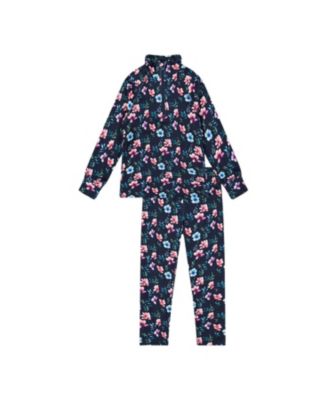 Girls' Floral Two Piece Brushed Half-Zip Top & Pants Thermal Underwear - Little Kid, Big Kid