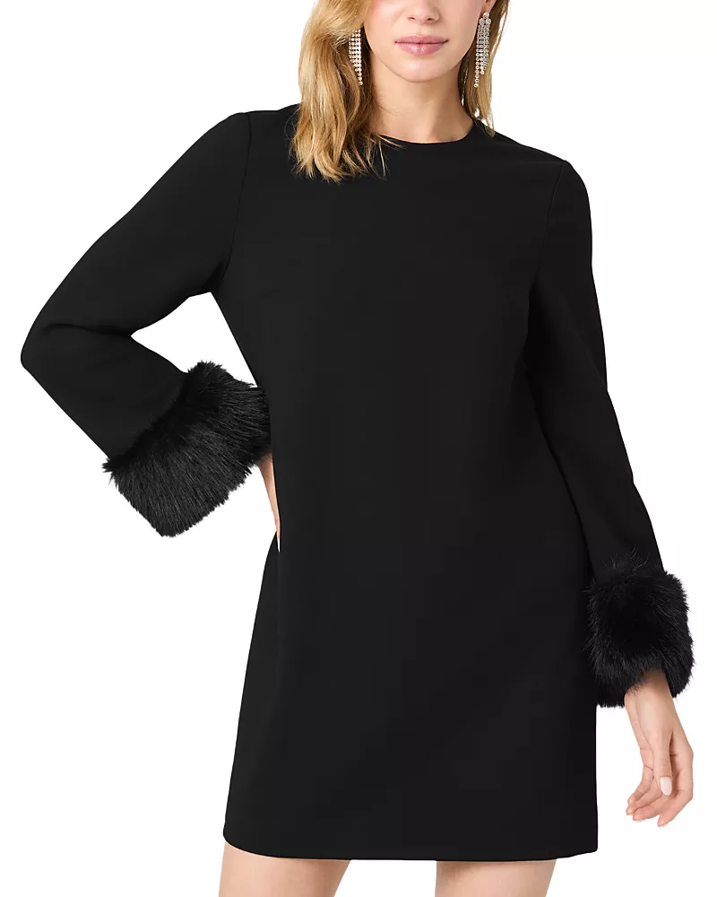 French Connection Whisper Faux Fur Cuff Mini Dress