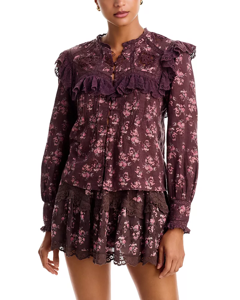 LoveShackFancy Zephyra Cotton Lace Trim Blouse