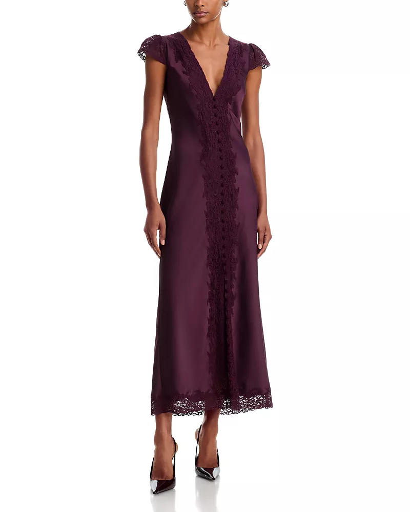 LoveShackFancy Para Lace Trim Satin Dress