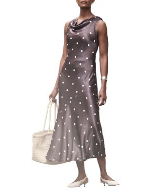 Women's Satin Polkadot Midi Dress