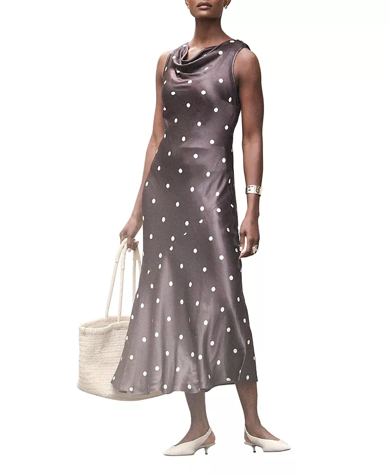 Mint Velvet Women's Satin Polkadot Midi Dress
