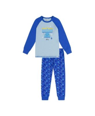  Unisex Two Piece Hanukkah Raglan Top Elastic Waist Pants Pajama Set - Little Kid