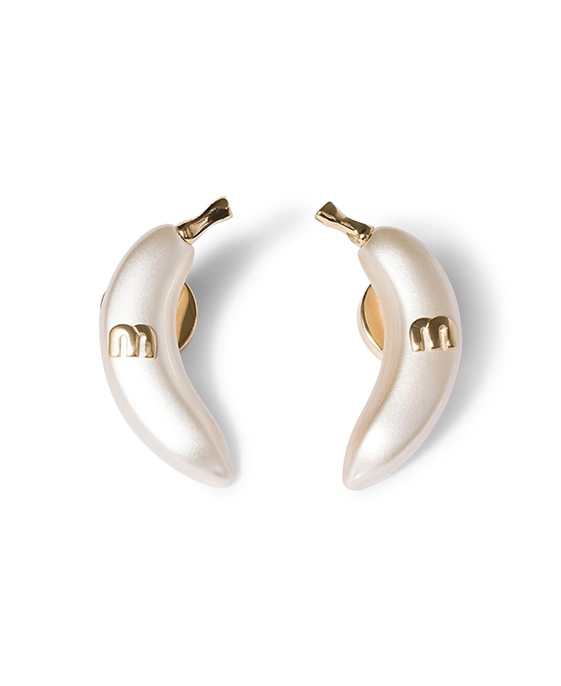 Miu Miu Metal Earrings, Gold/cream
