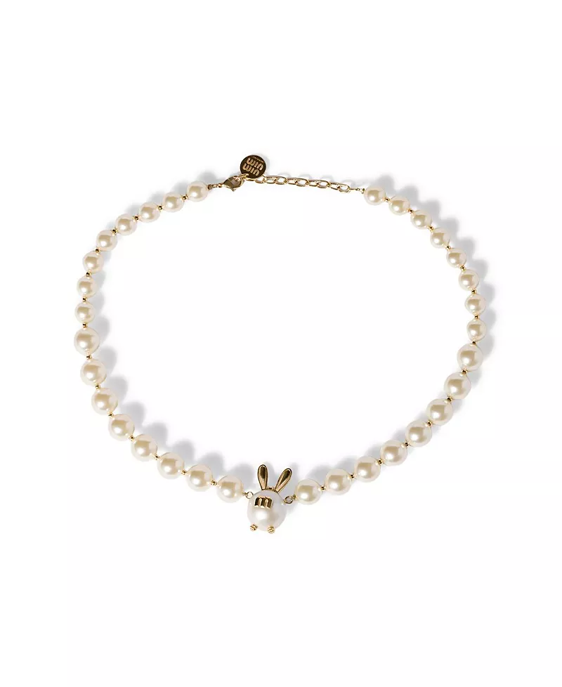 Miu Miu Metal and Imitation Pearl Necklace
