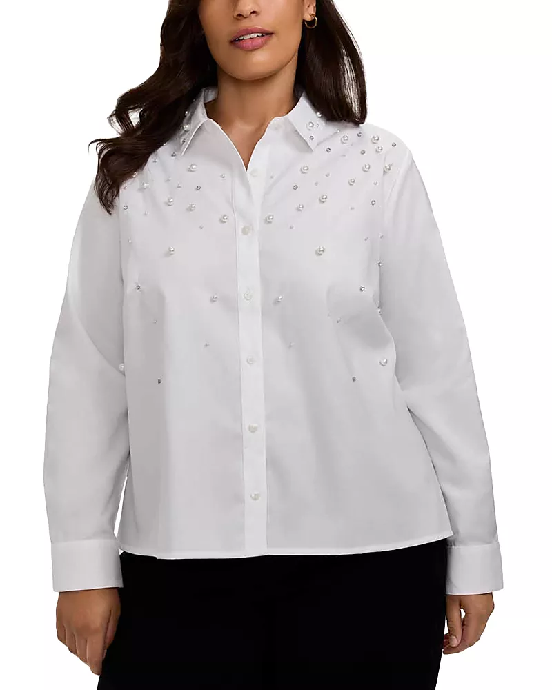 Foxcroft Plus Jodie Rhinestone Embellished Shirt