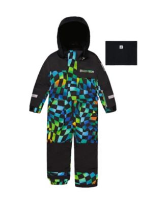 Boys' Play Checkered Detachable Hood Fleece Neckwarmer One Piece Snowsuit - Little Kid