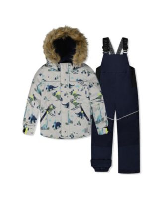  Boys' Skiing Dinosaur Discover Fleece Jacket Snow Pants Two Piece Snowsuit - Little Kid, Big Kid