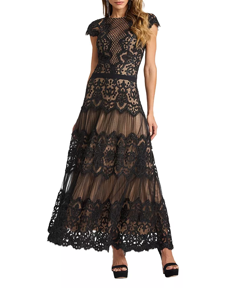 Tadashi Shoji Elzy Sequin Embroidered Tea-Length Dress