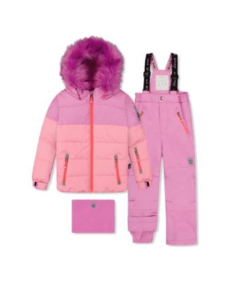  Girls' Colorblock Play Jacket & Reinforced Pants Two Piece Snowsuit - Little Kid
