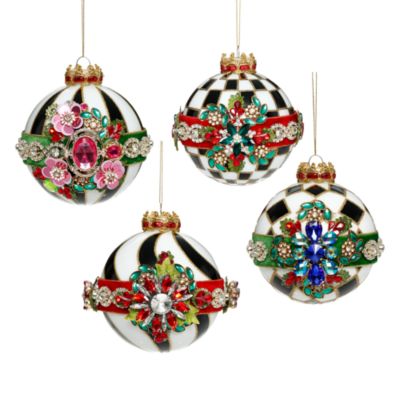 4" Timeless Jeweled Ornaments, Set of 4