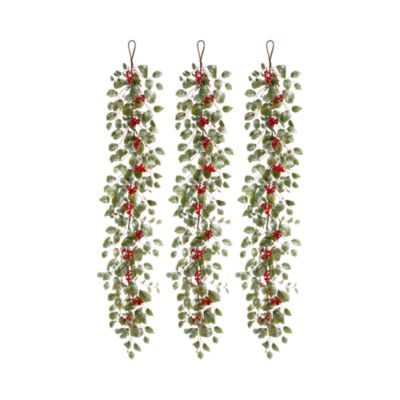 Holiday Leaf Berry Garland, Set of 3