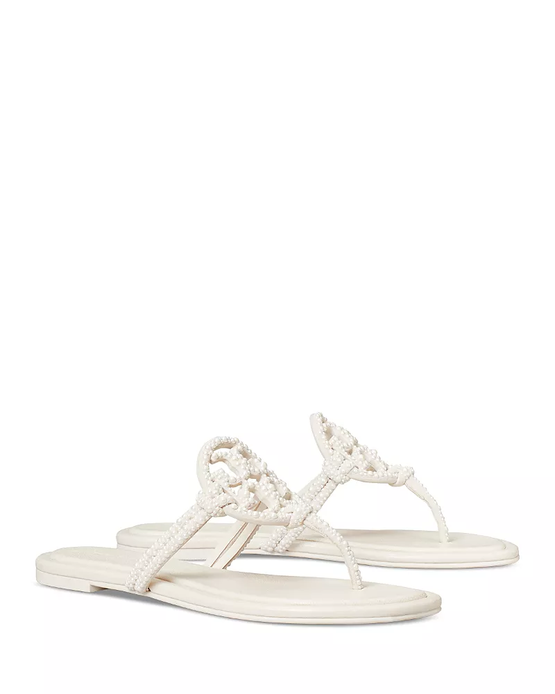Tory Burch Women's Miller Knotted Imitation Pearl Suede Sandals