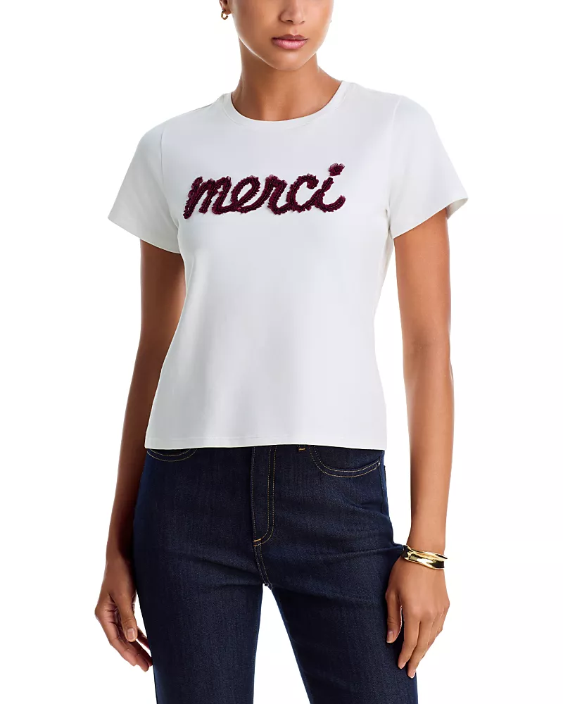 Cinq a Sept Cotton Stretch Embellished Shrunken Tee