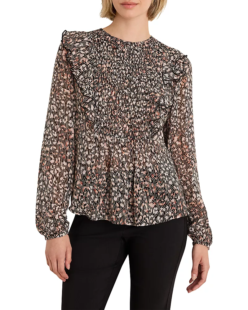 Nic+Zoe Leo Georgette Smocked Ruffled Top