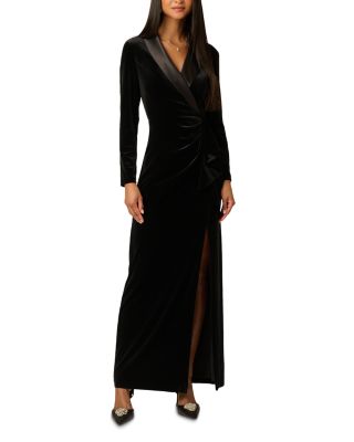 Velvet Long Sleeve Tuxedo Gown 