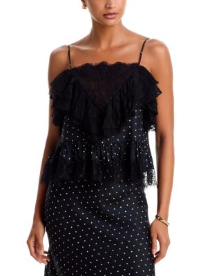 Jeanne Polka Dot Print Lace Trim Sleeveless Top