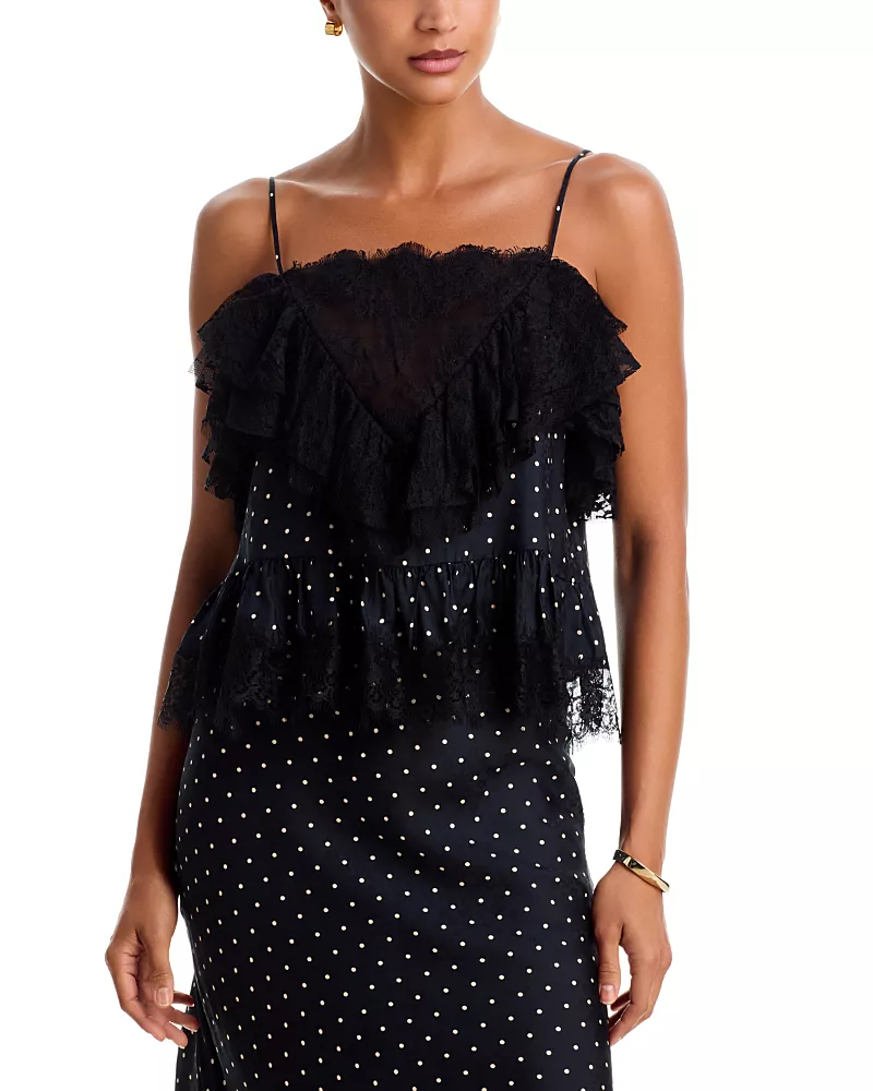 Sea Jeanne Polka Dot Print Lace Trim Sleeveless Top