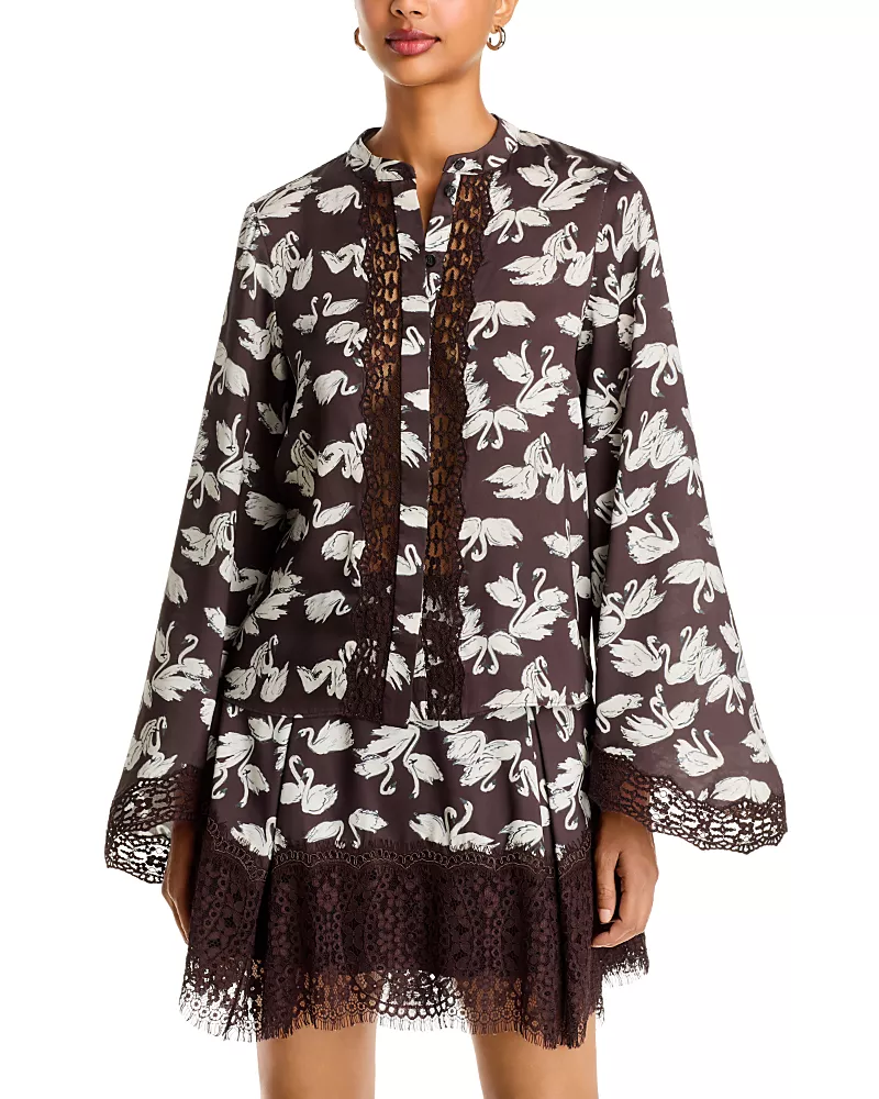 Tanya Taylor Brielle Lace Trim Flowy Sleeve Top