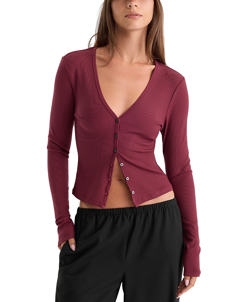 Good American The Rib V Neck Cardigan Tee
