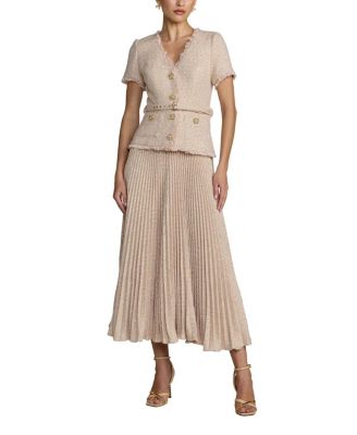  Boucle Top with Pleated Chiffon Skirt Midi Dress