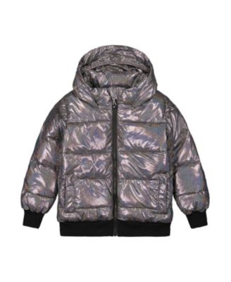 Girls' Glitter Fleece Lined Removable Faux Fur Winter Puffy Jacket - Little Kid, Big Kid
