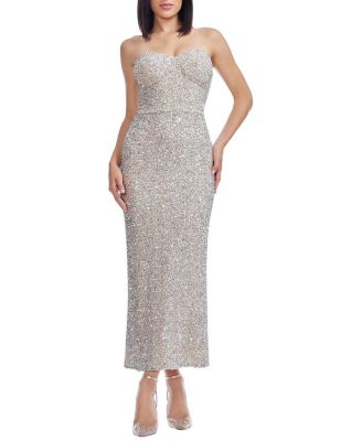  Vada Strapless Sweetheart Sequin Bodycon Midi Dress