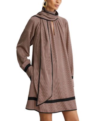 Contrast Trim Swing Dress with Scarf